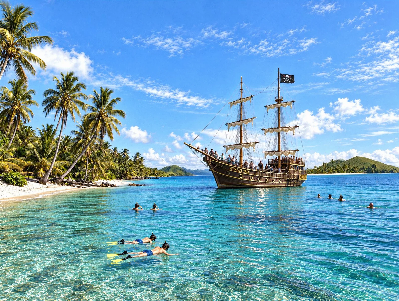 The Whale's Tale pirate ship sailing in Fiji